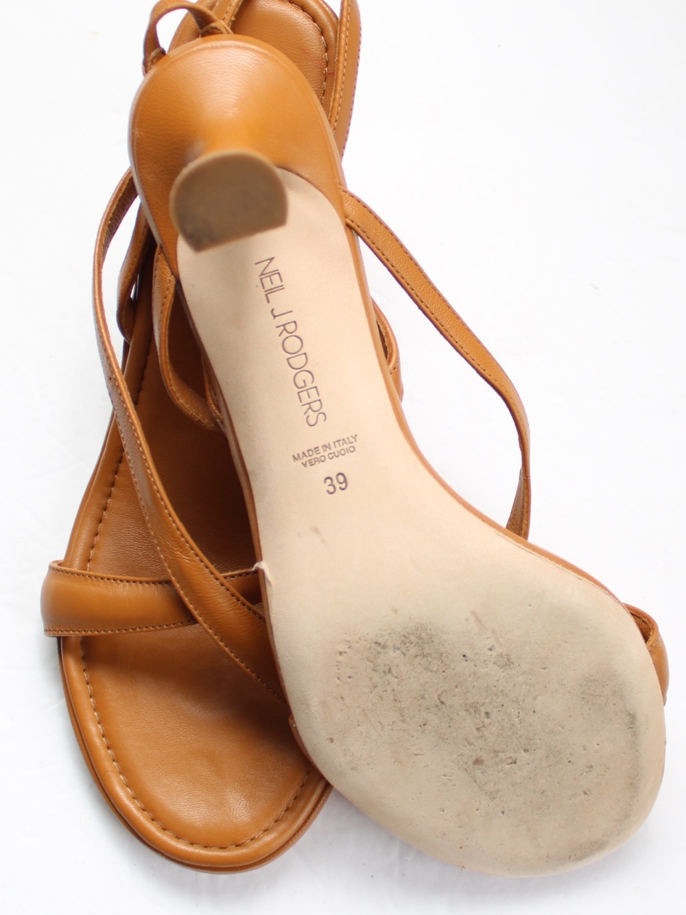 Neil J. Rodgers Yin Cognac Tan Leather Slingback Heeled Sandals Size 39 / 8.5 US - Picture 6 of 7